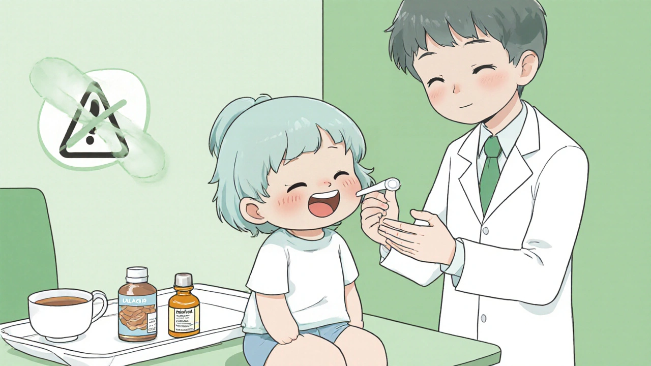 Chibi patient receiving throat swab from doctor, surrounded by medicine and recovery items.