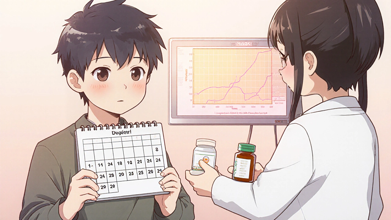 Chibi patient tapering Dilantin and receiving a new medication from a doctor.
