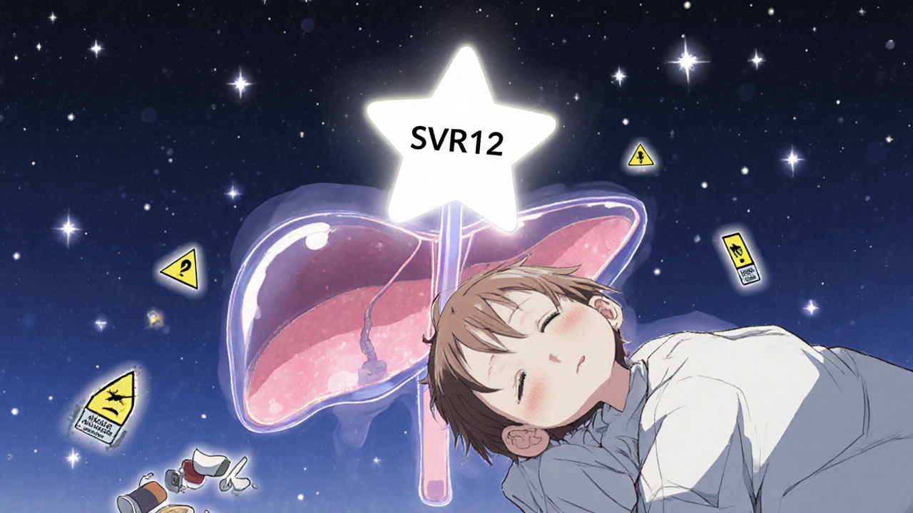 Patient sleeping peacefully with a glowing SVR12 star above them