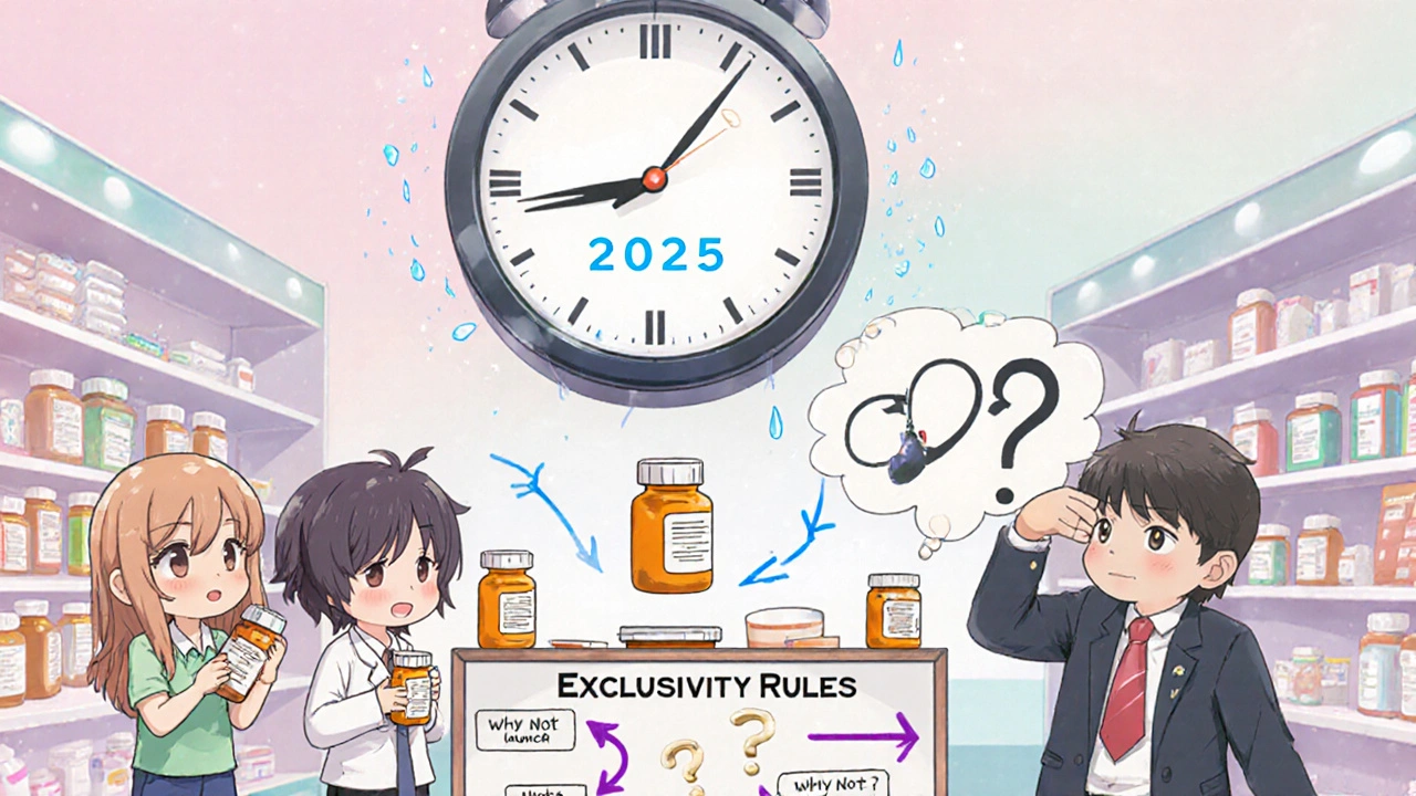 Patients stare at a delayed drug clock, FDA confused by complex exclusivity rules.