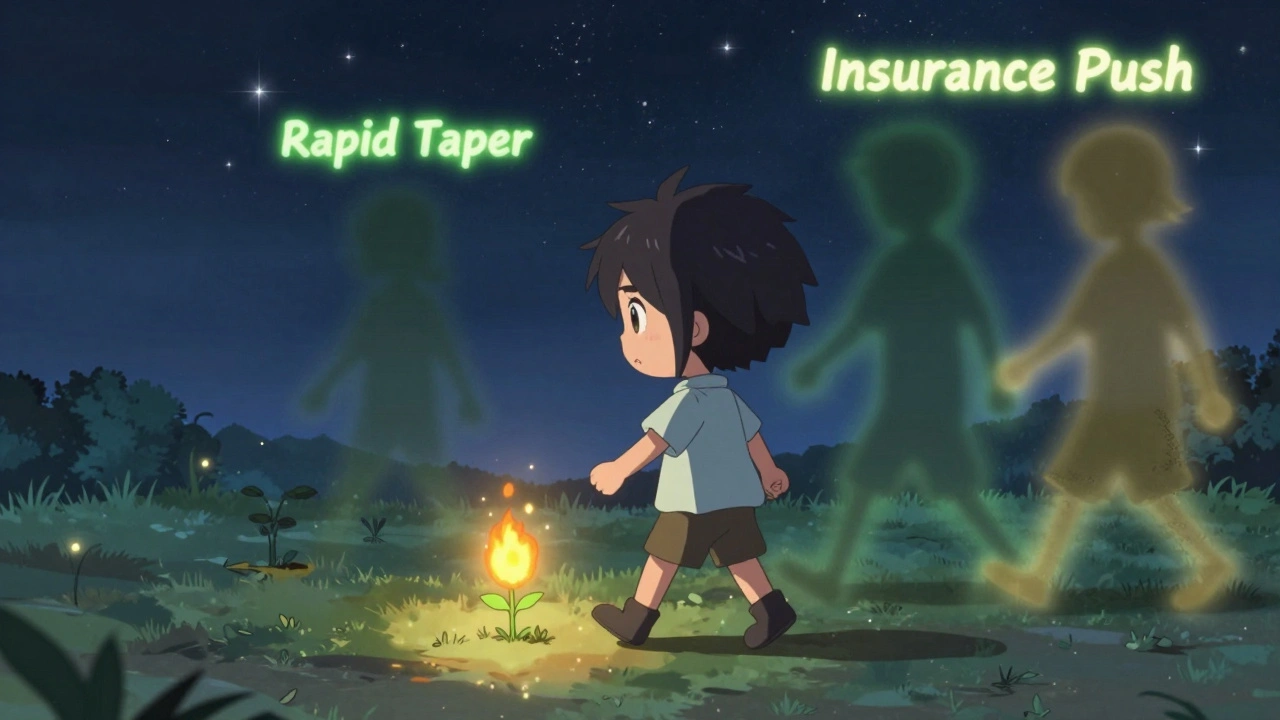 Character walking under stars, each step growing a plant as harmful forces fade into darkness.