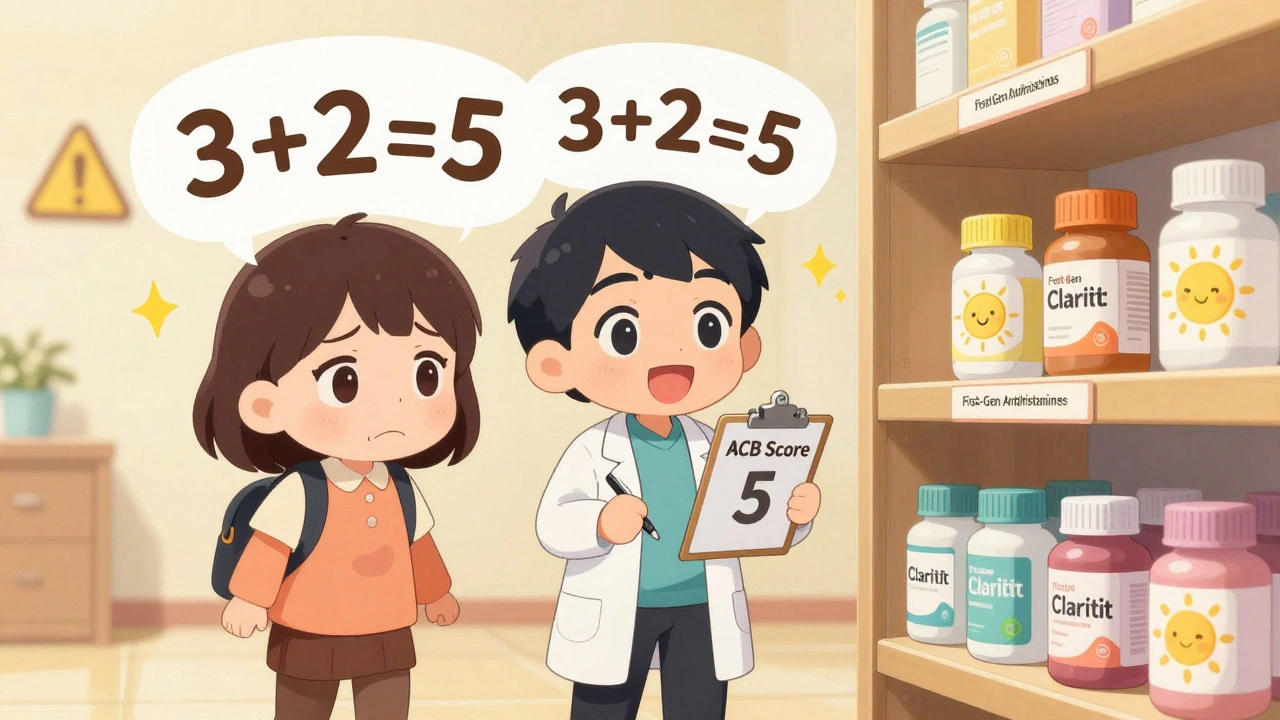 Doctor guiding patient away from risky antihistamines toward safer alternatives like melatonin and Claritin.