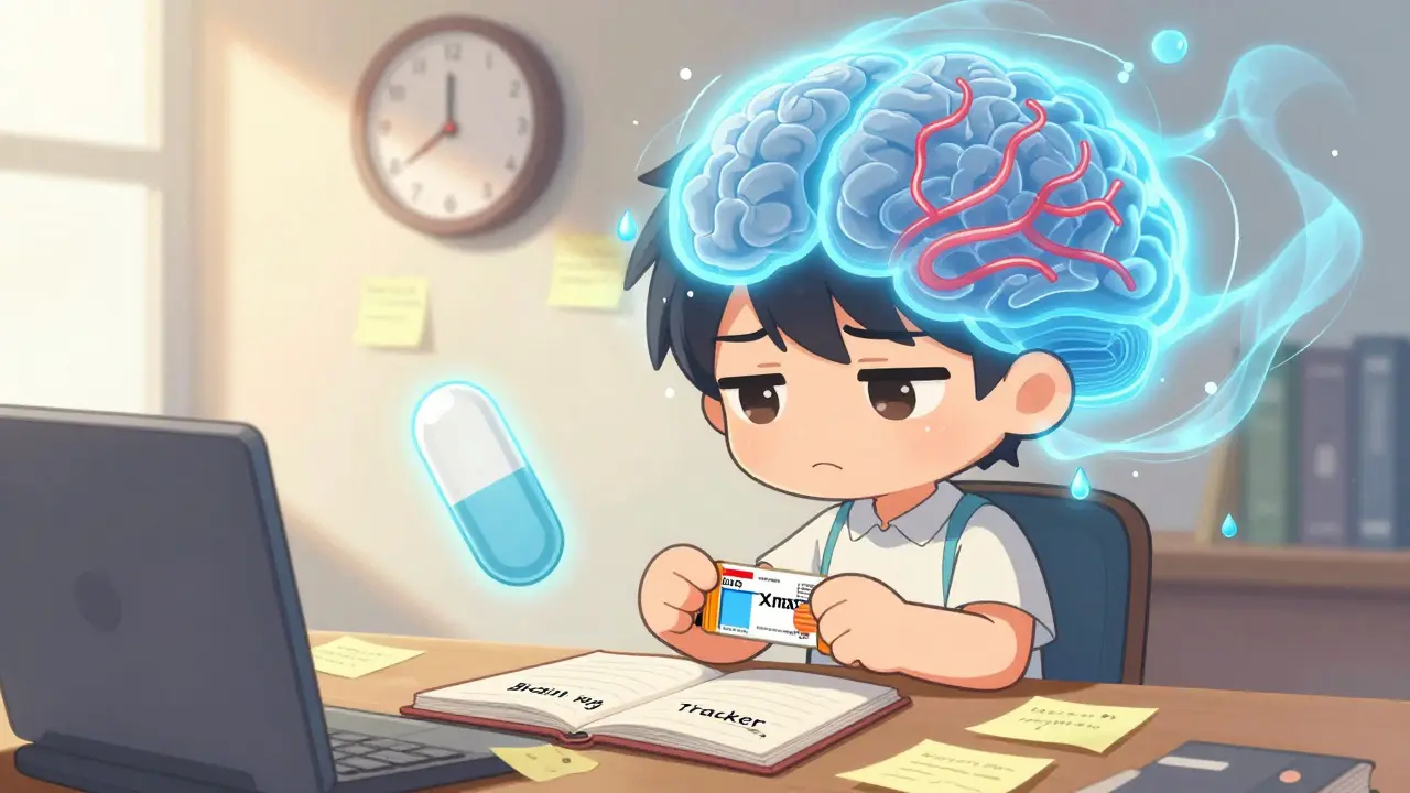 Person tapering off benzodiazepines with diazepam pill and brain circuit recovery.