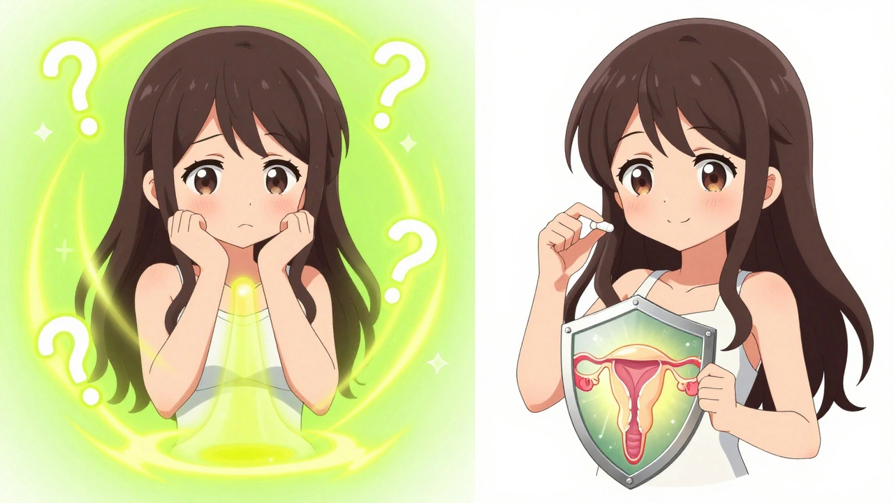 Split image of a woman before and after trichomoniasis treatment, symbolizing recovery.