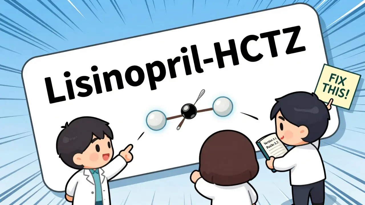Three tiny annotators arguing over how to split a drug name label correctly.