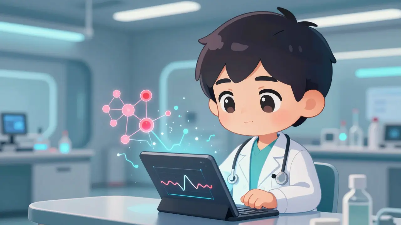 Medical researcher analyzing neural network data for blood sugar patterns.