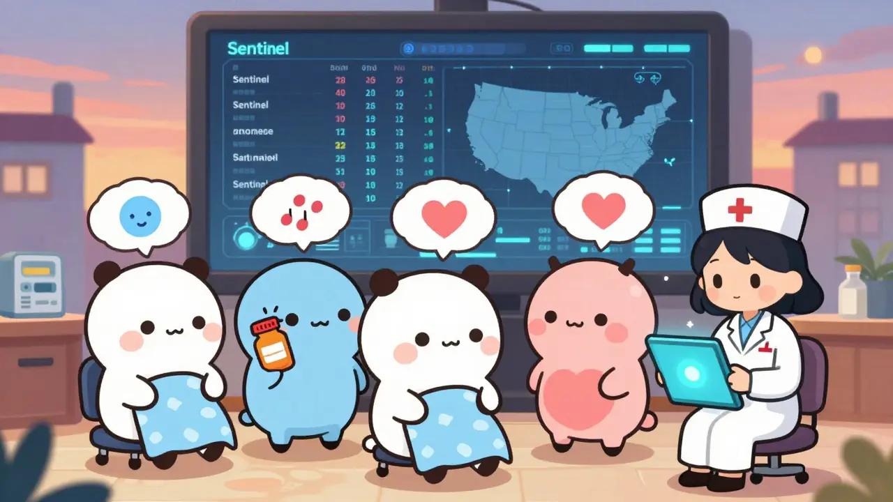 Cute patients and a nurse interact with a real-time health data dashboard in anime style.