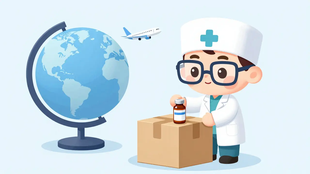 Chibi pharmacist securely packaging medication for mail-order delivery.